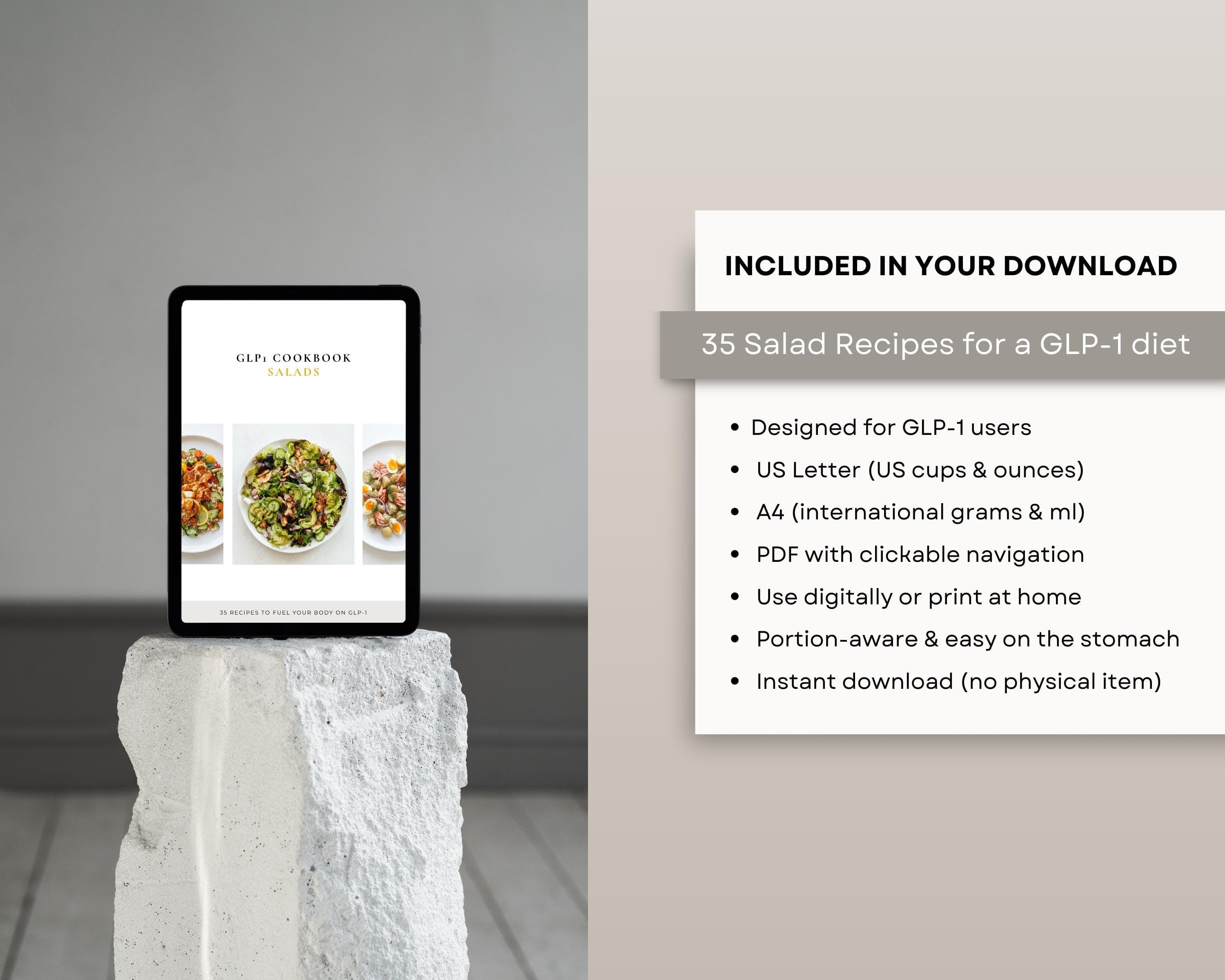 High Protein Salad Cookbook | 35 Filling GLP-1 Salad Bowls | Fiber-Rich No-Cook Lunches for Smaller Portions | Digital PDF