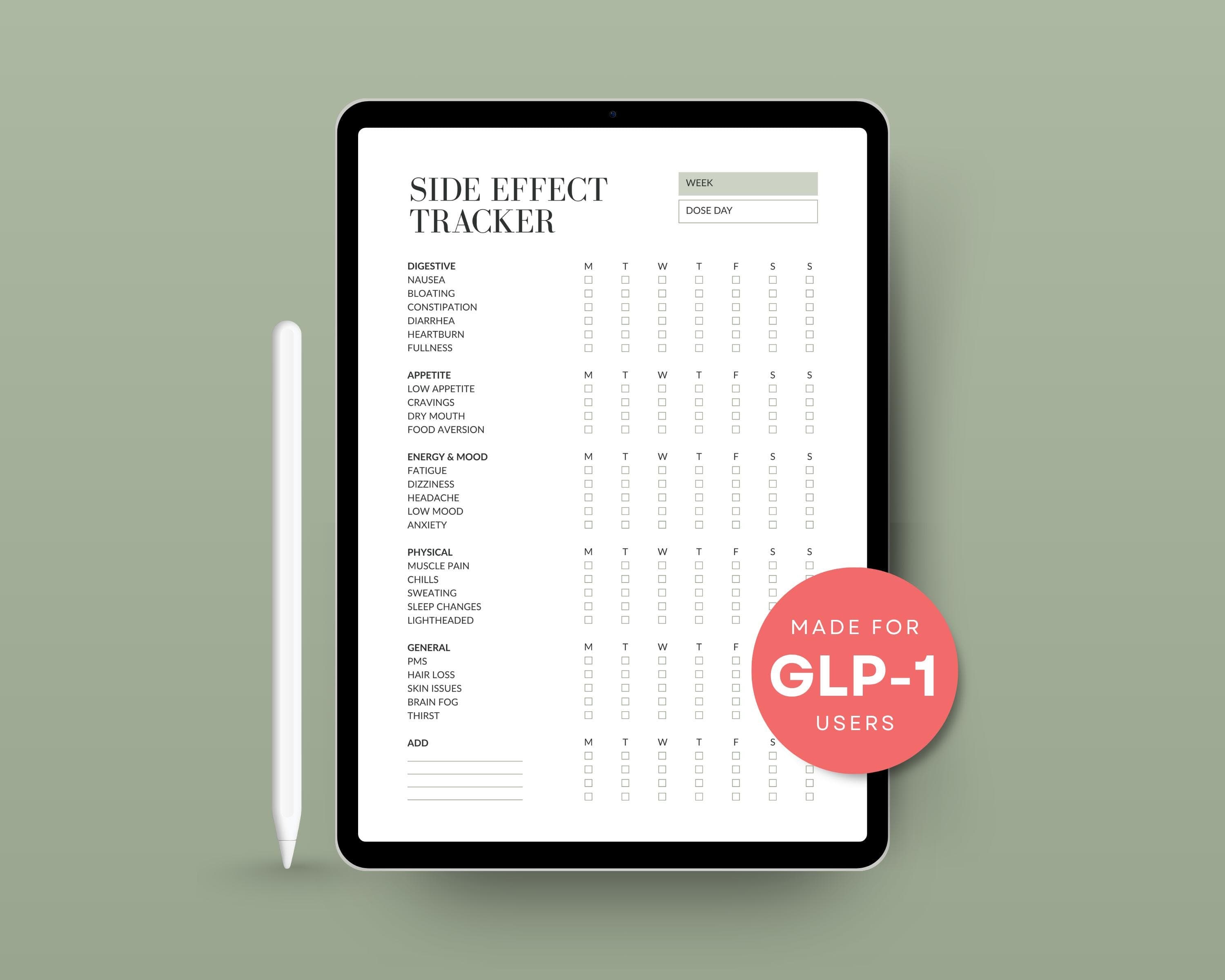 Medication Side Effect Log Printable | GLP-1 Nausea & Symptom Tracker | Dose Day Weekly Symptom Sheet PDF Download